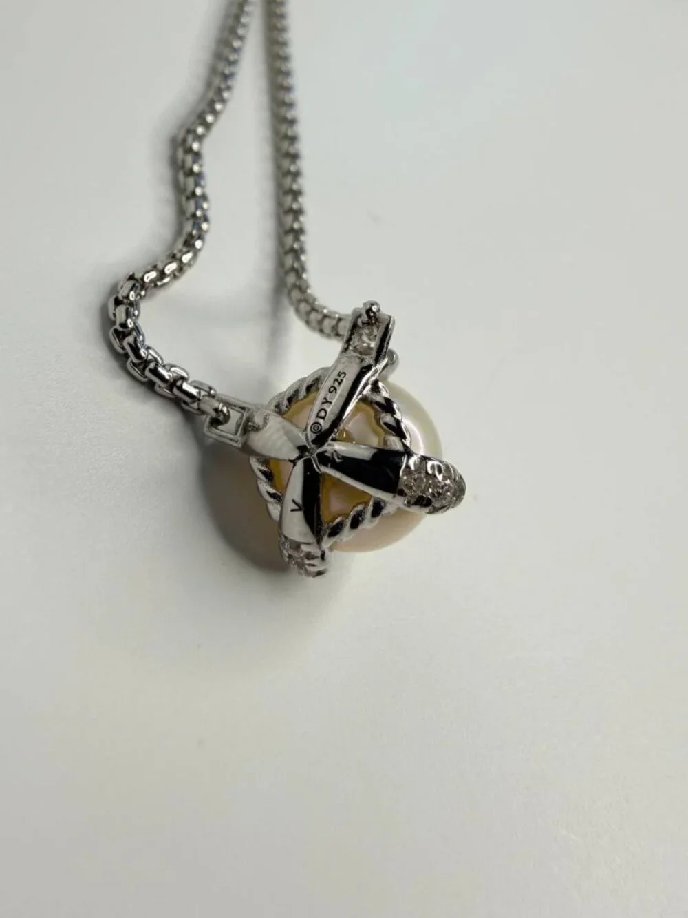 Authentic david yurman pearl necklace sterling silver and diamonds pendant